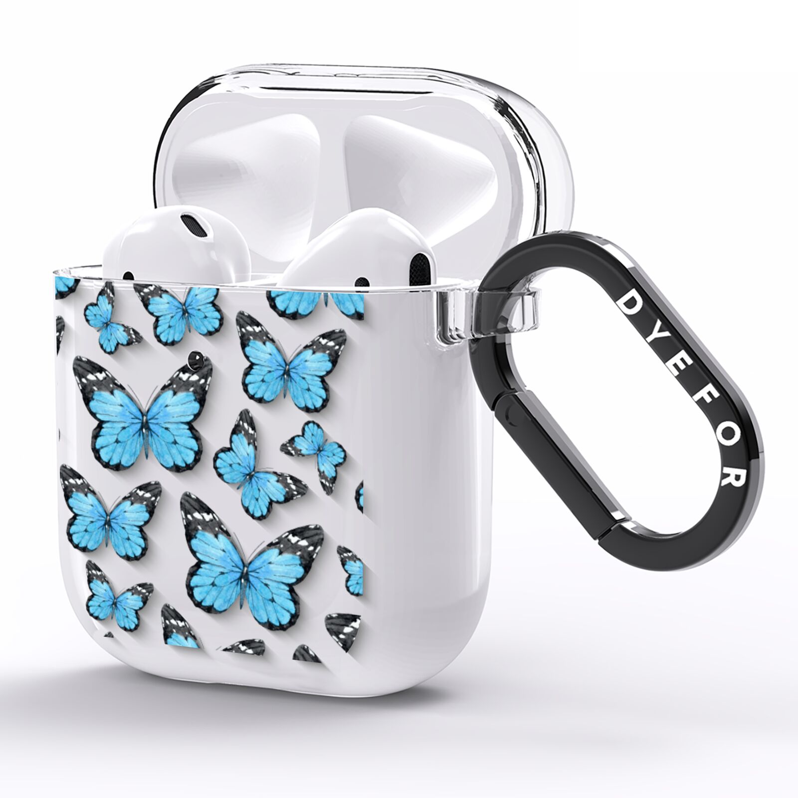 Blue Butterfly AirPods Clear Case Side Image