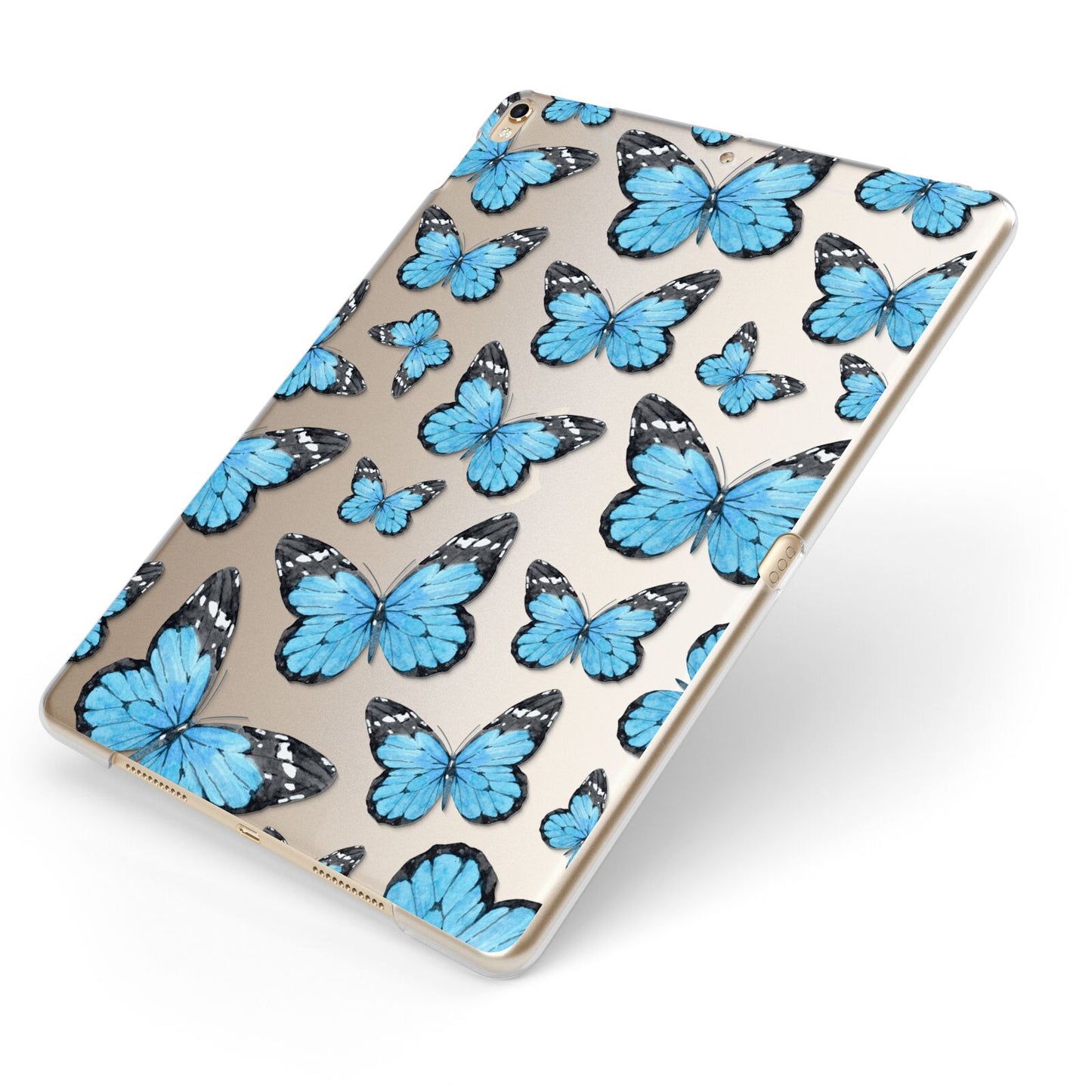 Blue Butterfly Apple iPad Case on Gold iPad Side View