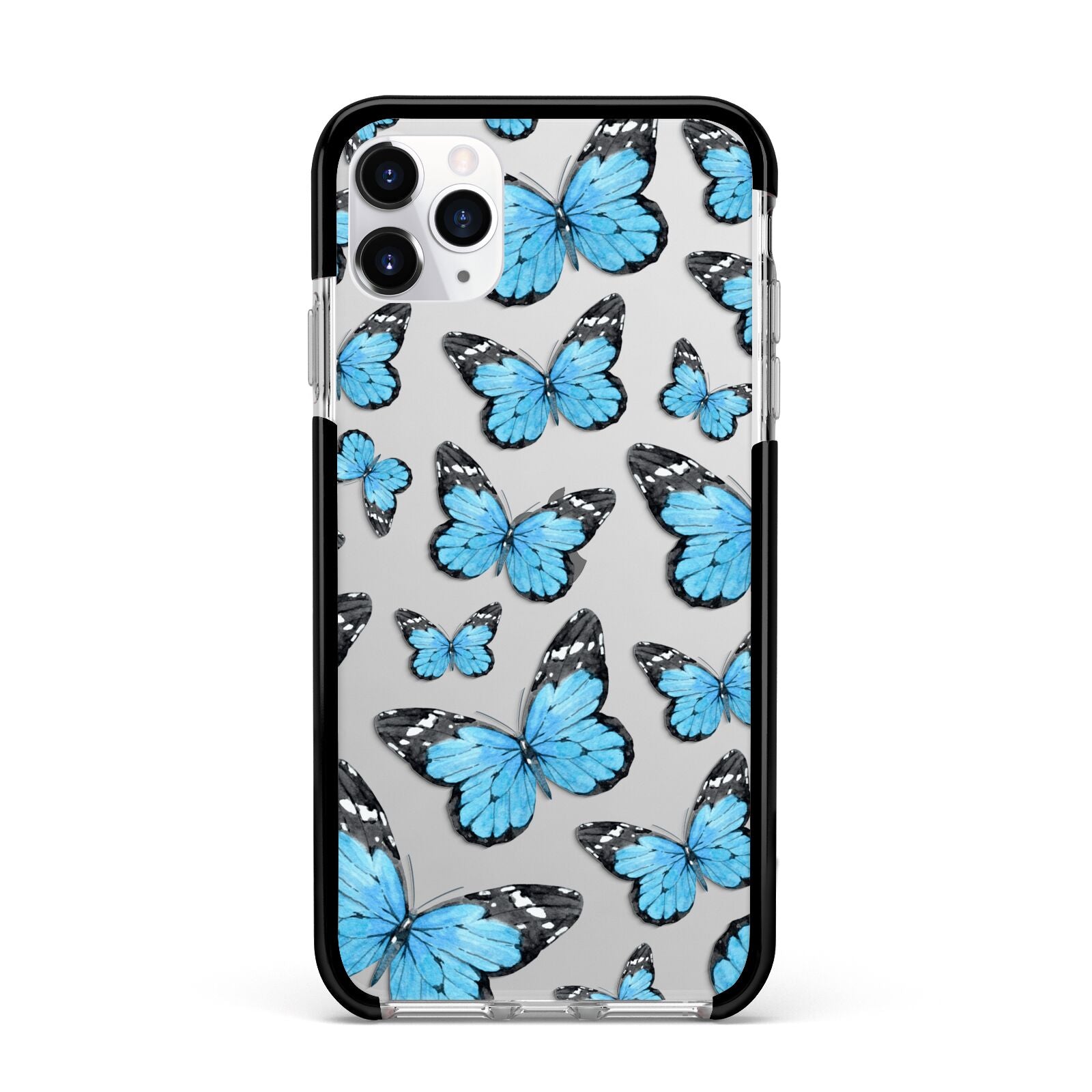 Blue Butterfly Apple iPhone 11 Pro Max in Silver with Black Impact Case