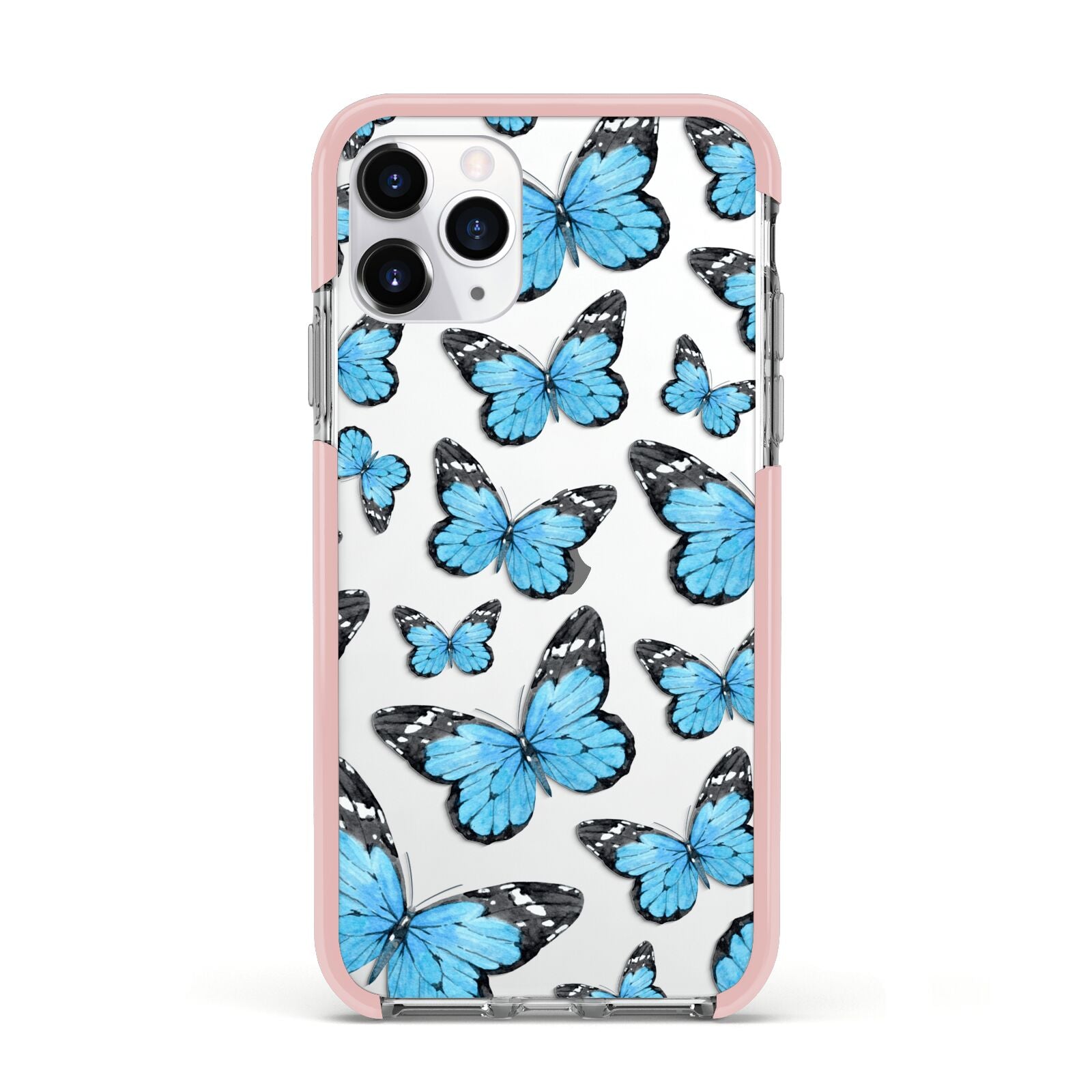 Blue Butterfly Apple iPhone 11 Pro in Silver with Pink Impact Case