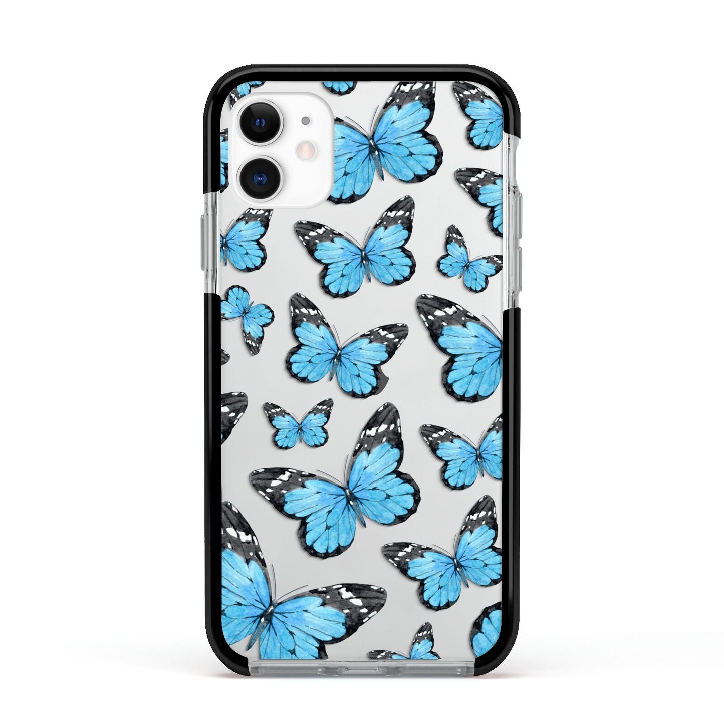 Blue Butterfly Apple iPhone 11 in White with Black Impact Case