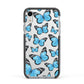 Blue Butterfly Apple iPhone XR Impact Case Black Edge on Silver Phone