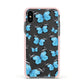 Blue Butterfly Apple iPhone Xs Impact Case Pink Edge on Black Phone