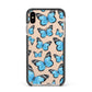 Blue Butterfly Apple iPhone Xs Max Impact Case Black Edge on Gold Phone
