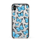 Blue Butterfly Apple iPhone Xs Max Impact Case Black Edge on Silver Phone