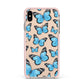 Blue Butterfly Apple iPhone Xs Max Impact Case Pink Edge on Gold Phone