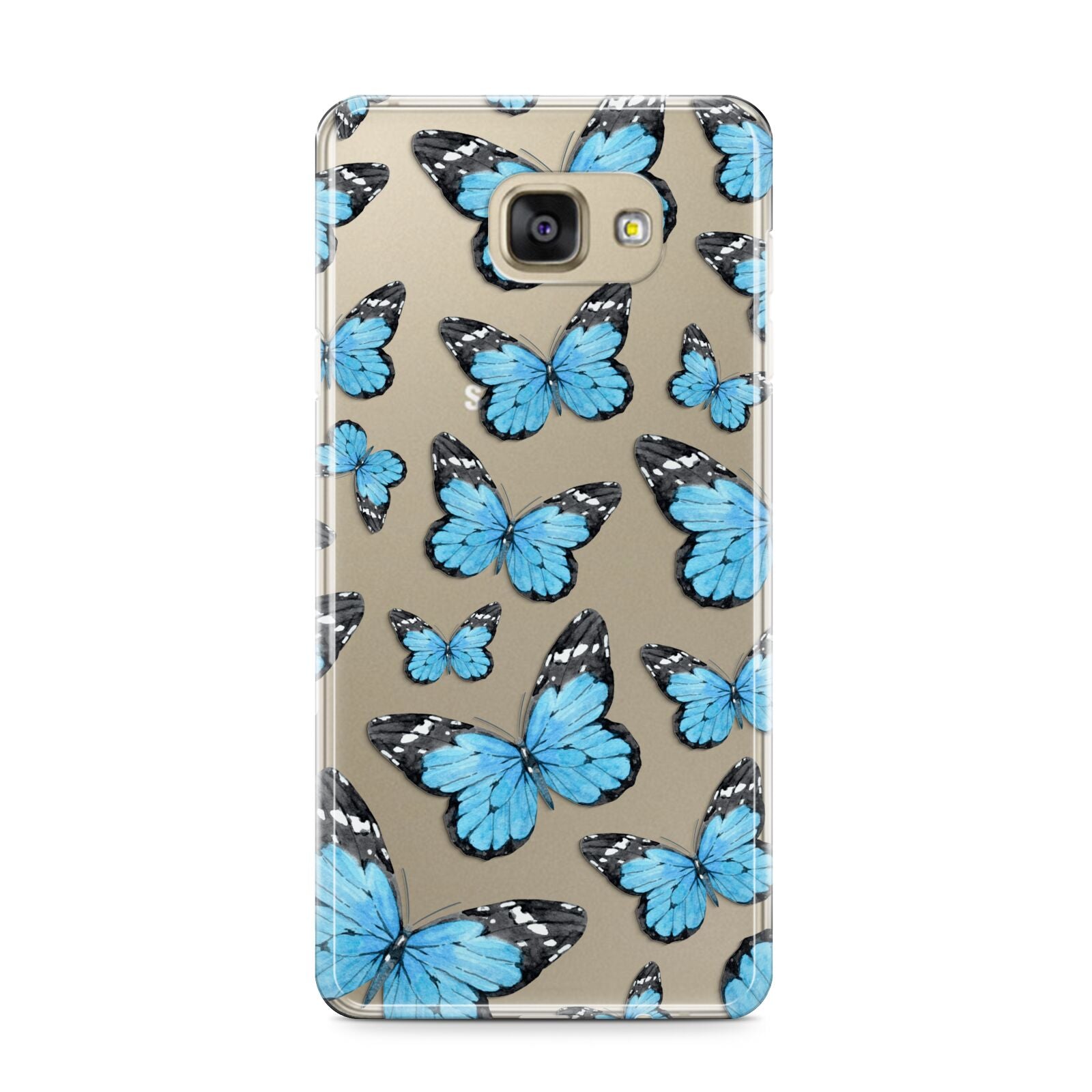 Blue Butterfly Samsung Galaxy A9 2016 Case on gold phone