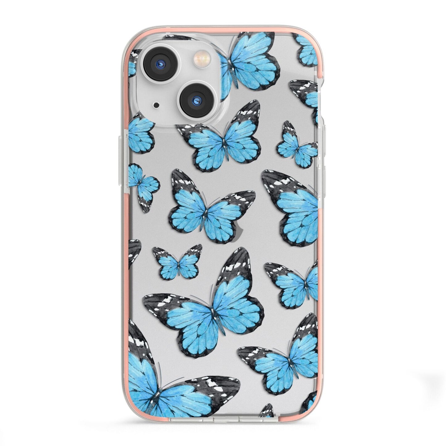 Blue Butterfly iPhone 13 Mini TPU Impact Case with Pink Edges