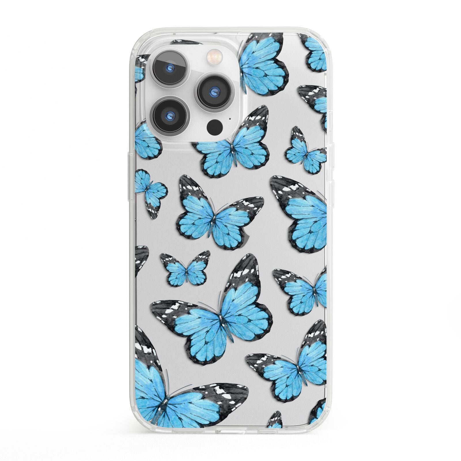 Blue Butterfly iPhone 13 Pro Clear Bumper Case
