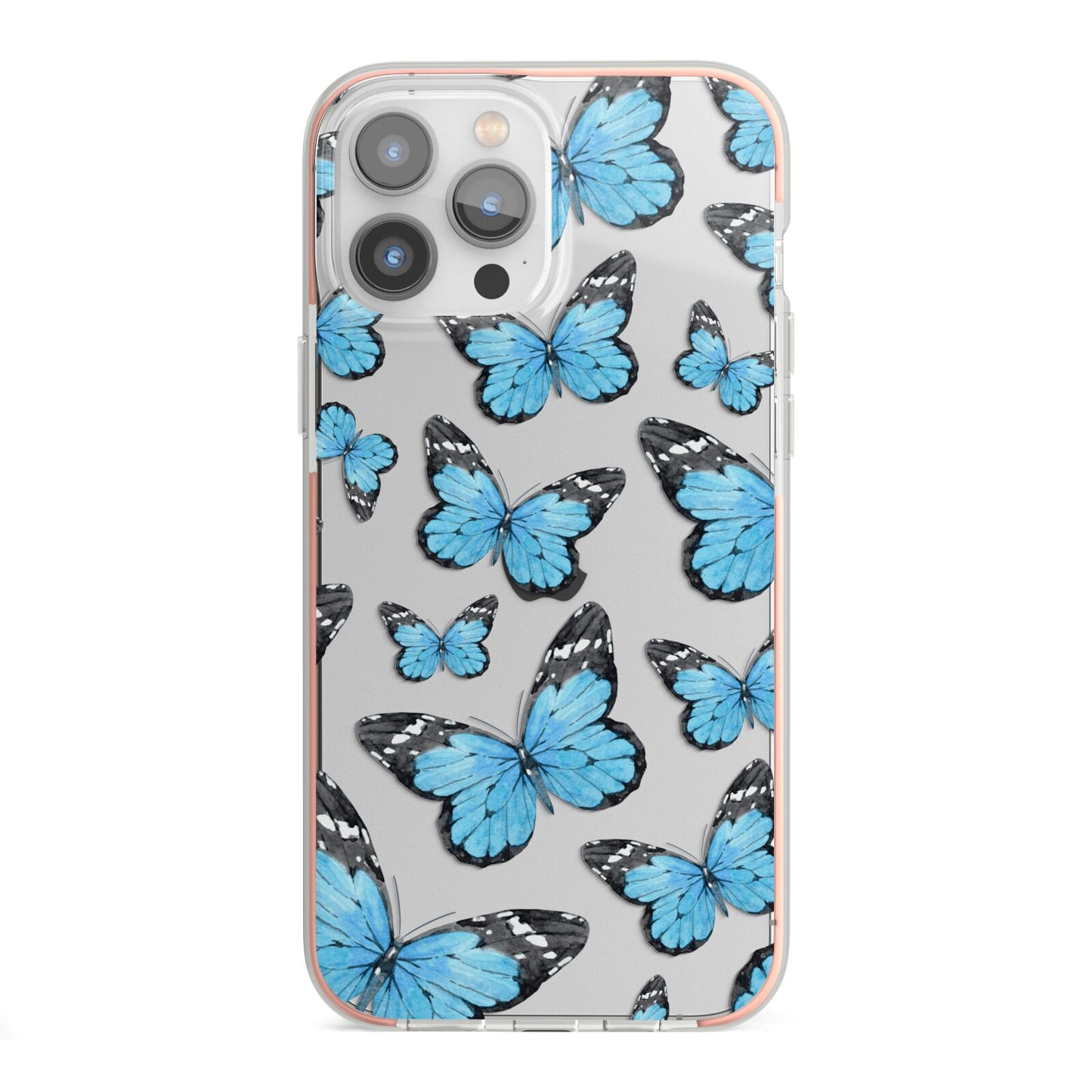 Blue Butterfly iPhone 13 Pro Max TPU Impact Case with Pink Edges