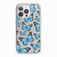 Blue Butterfly iPhone 13 Pro TPU Impact Case with Pink Edges