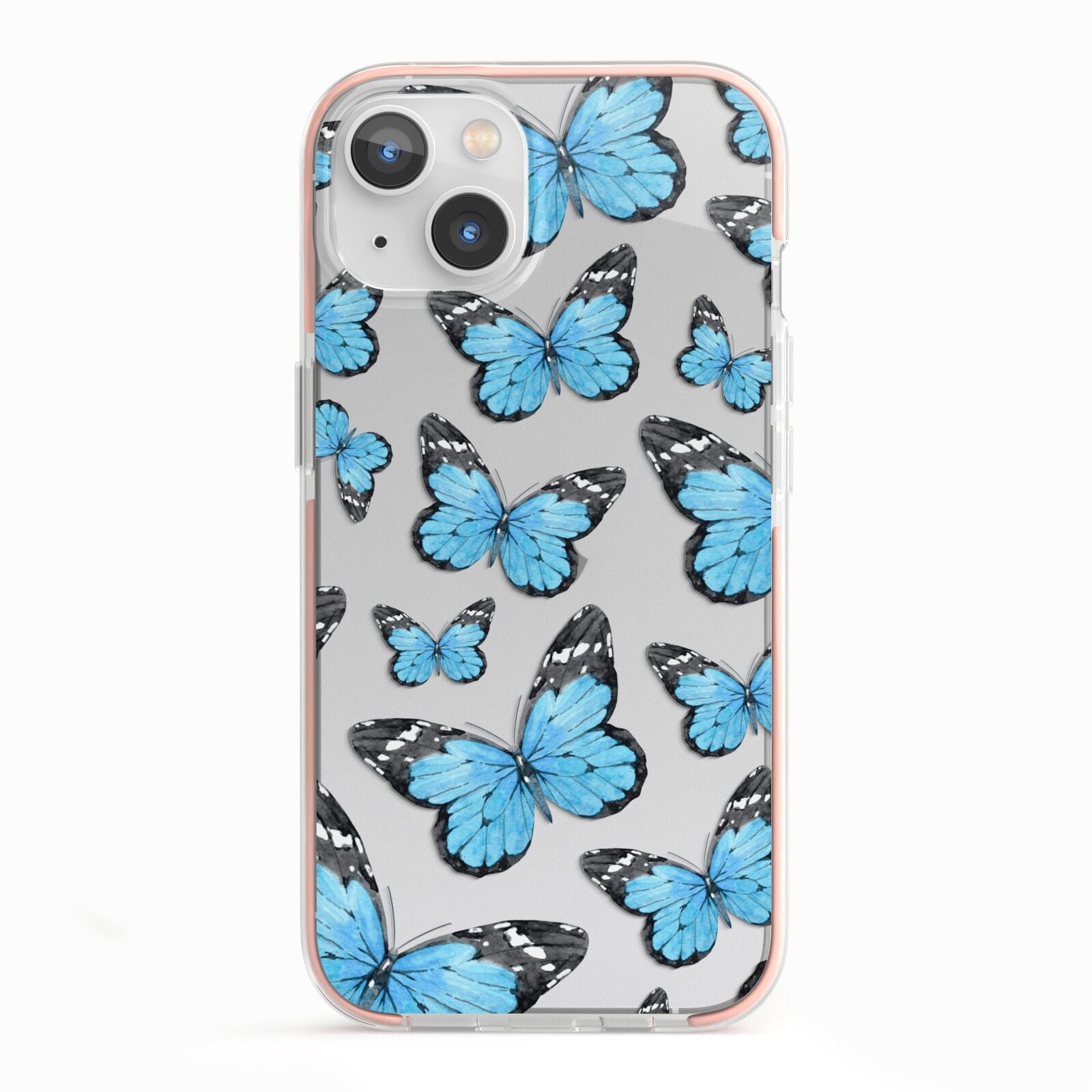 Blue Butterfly iPhone 13 TPU Impact Case with Pink Edges
