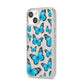 Blue Butterfly iPhone 14 Glitter Tough Case Starlight Angled Image