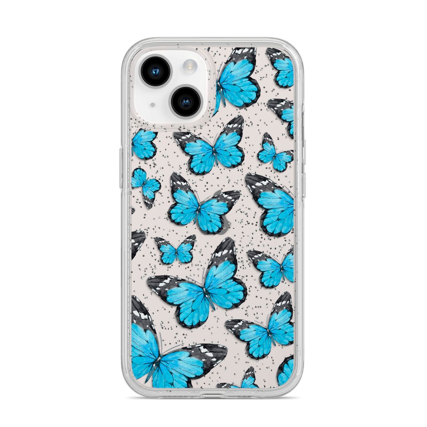 Blue Butterfly iPhone 14 Glitter Tough Case Starlight