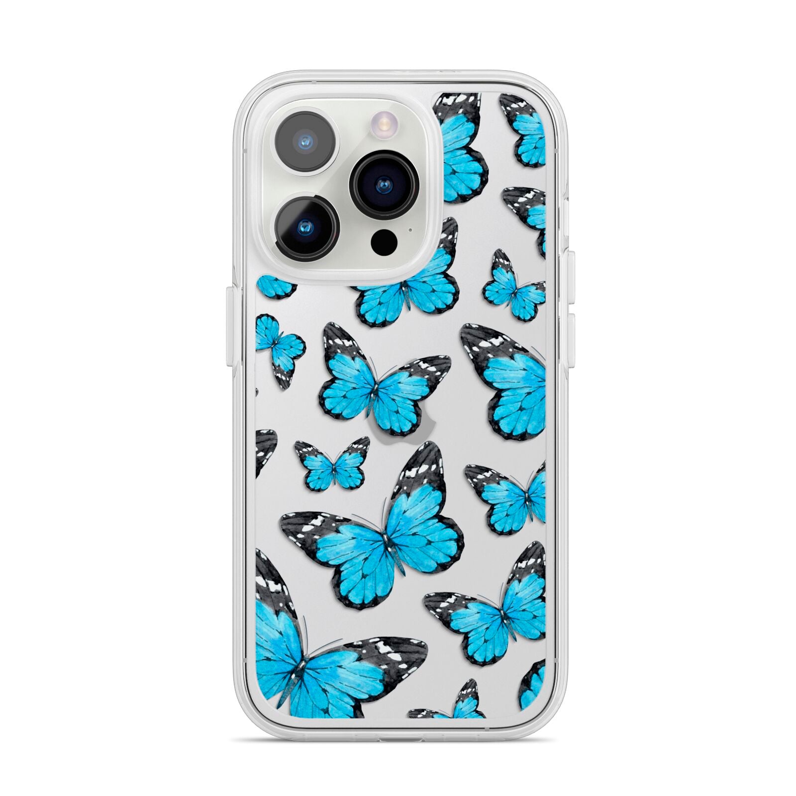 Blue Butterfly iPhone 14 Pro Clear Tough Case Silver