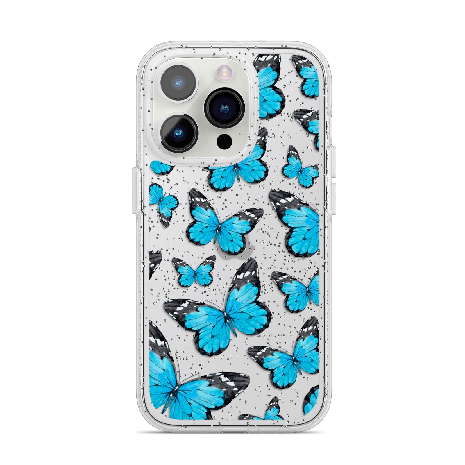 Blue Butterfly iPhone 14 Pro Glitter Tough Case Silver