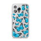 Blue Butterfly iPhone 14 Pro Max Clear Tough Case Silver