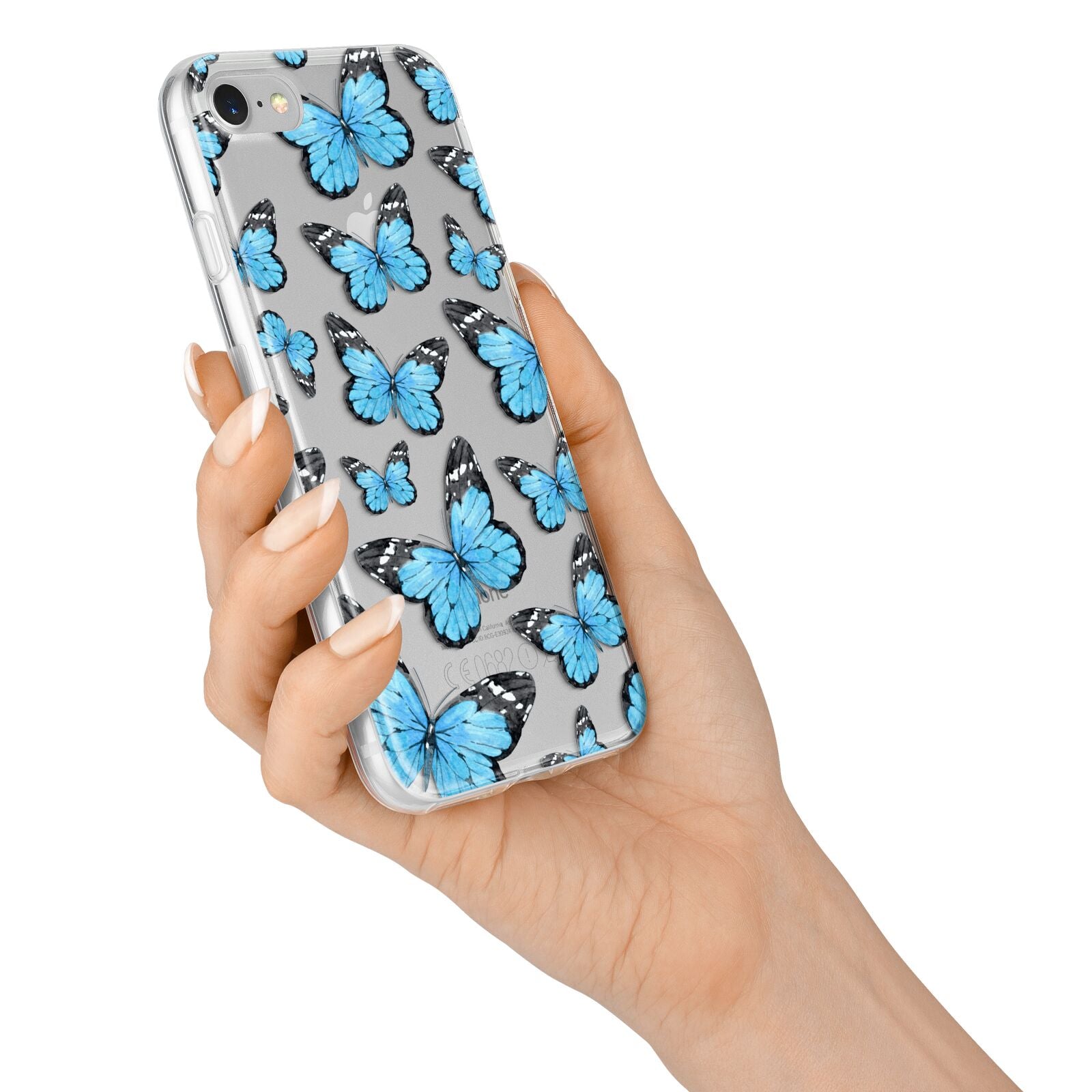 Blue Butterfly iPhone 7 Bumper Case on Silver iPhone Alternative Image