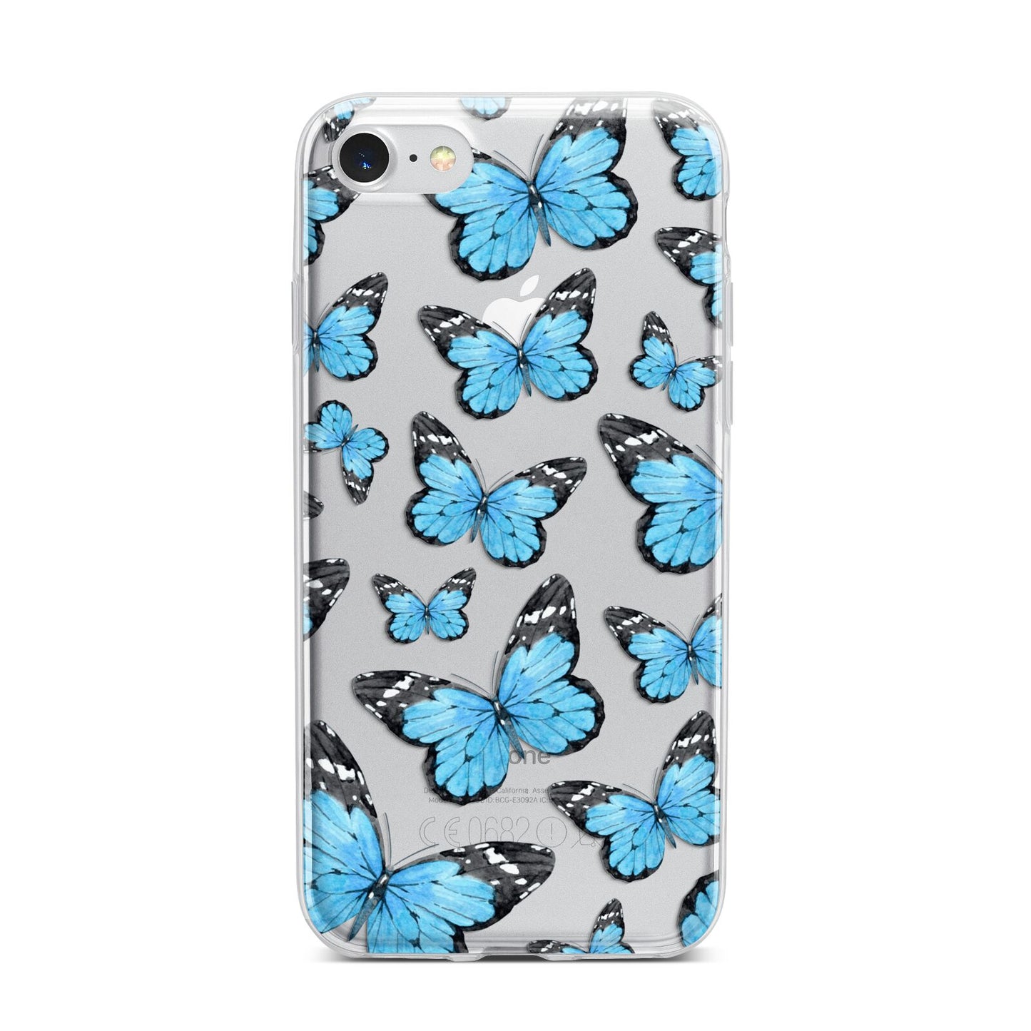 Blue Butterfly iPhone 7 Bumper Case on Silver iPhone
