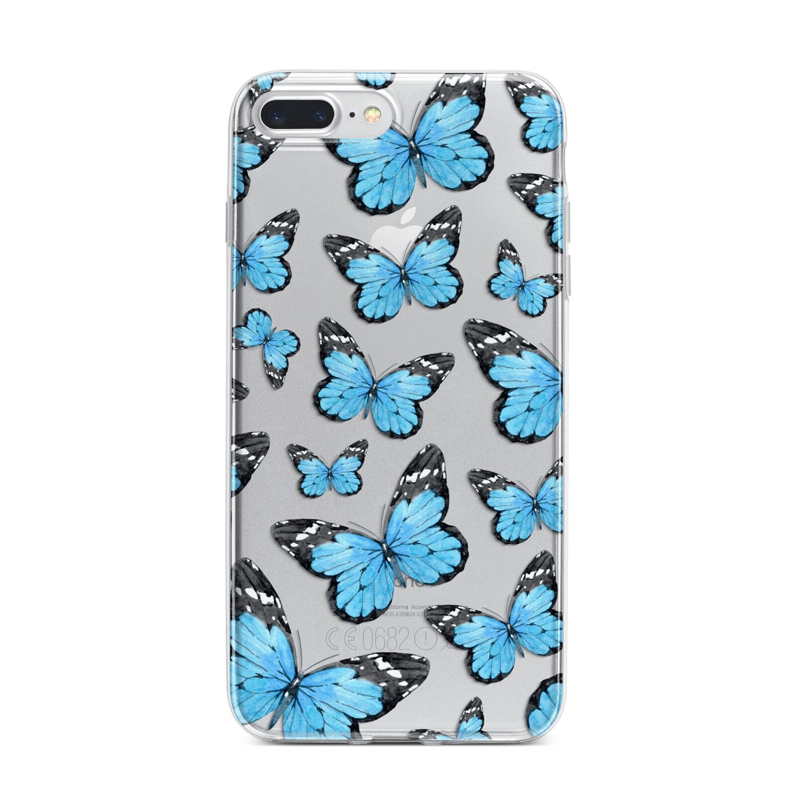 Blue Butterfly iPhone 7 Plus Bumper Case on Silver iPhone
