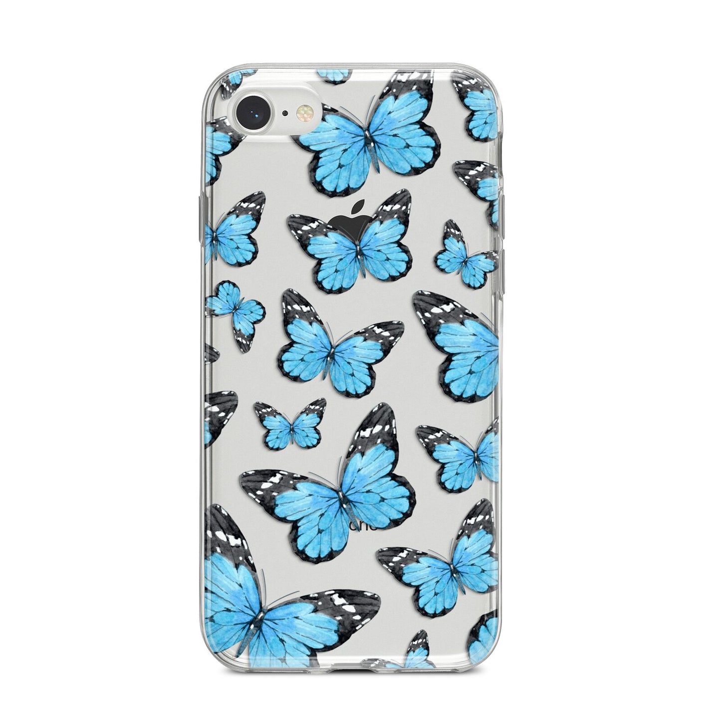 Blue Butterfly iPhone 8 Bumper Case on Silver iPhone