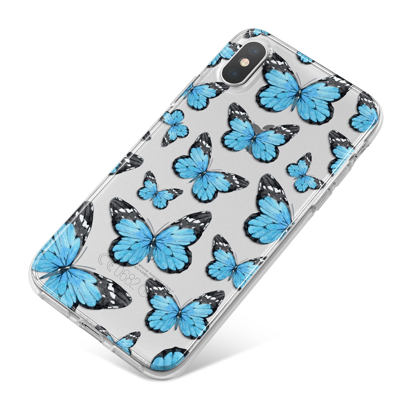 Blue Butterfly iPhone X Bumper Case on Silver iPhone