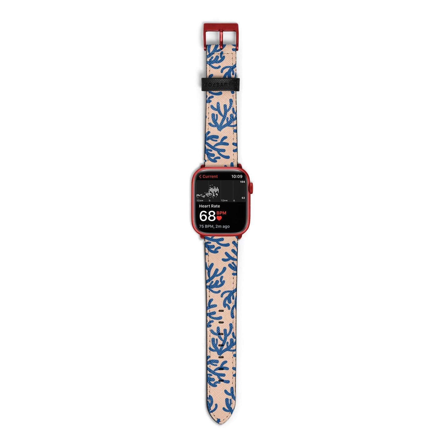 Blue Coral Apple Watch Strap Size 38mm with Red Hardware