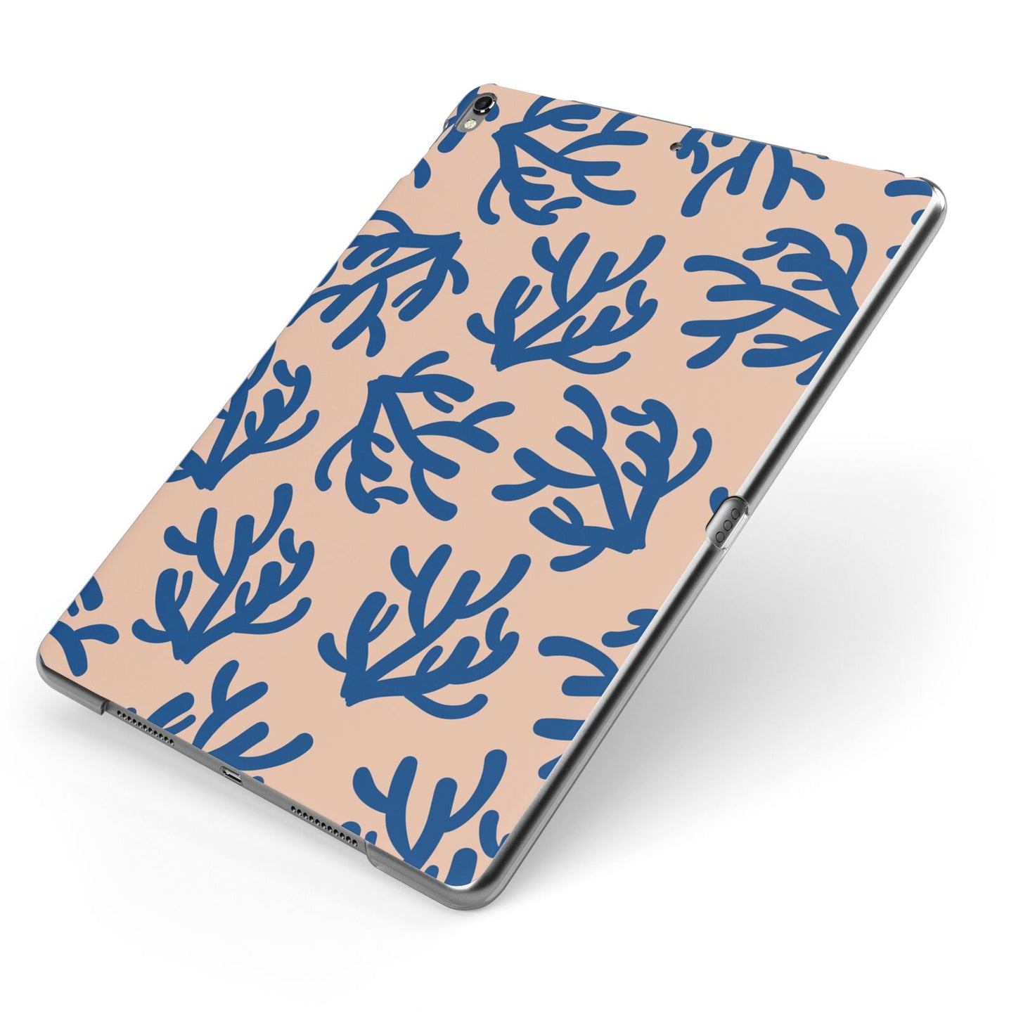 Blue Coral Apple iPad Case on Grey iPad Side View