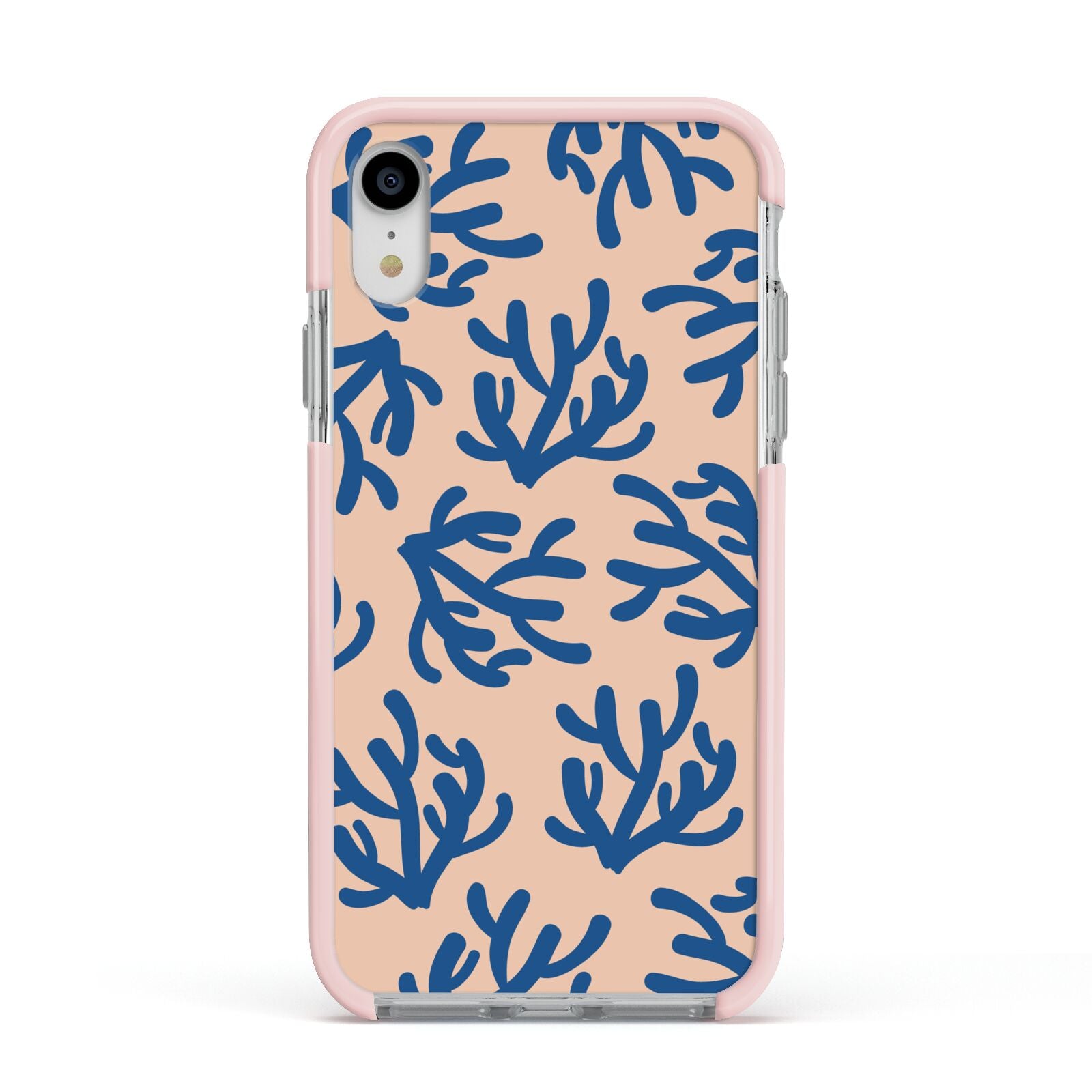 Blue Coral Apple iPhone XR Impact Case Pink Edge on Silver Phone
