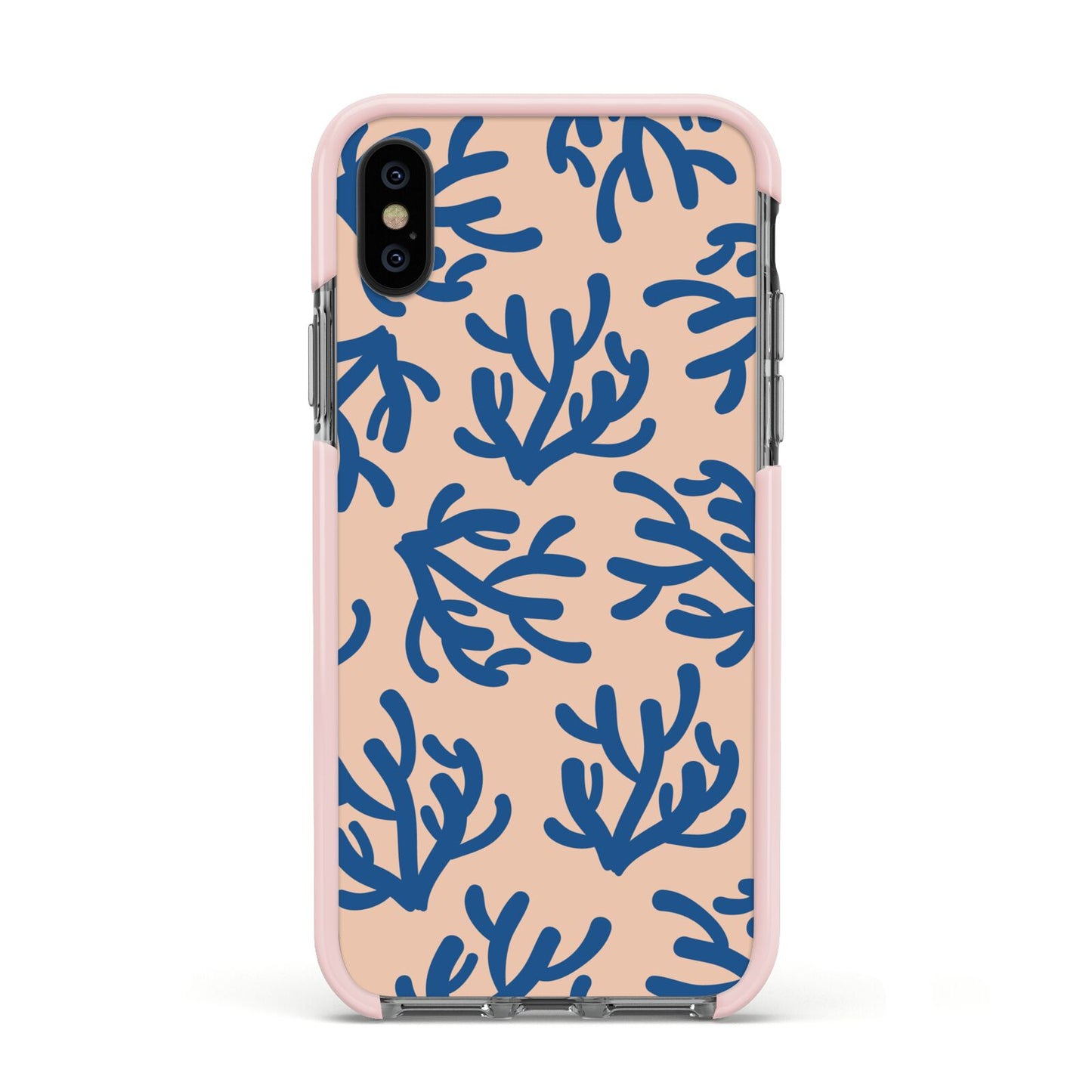 Blue Coral Apple iPhone Xs Impact Case Pink Edge on Black Phone