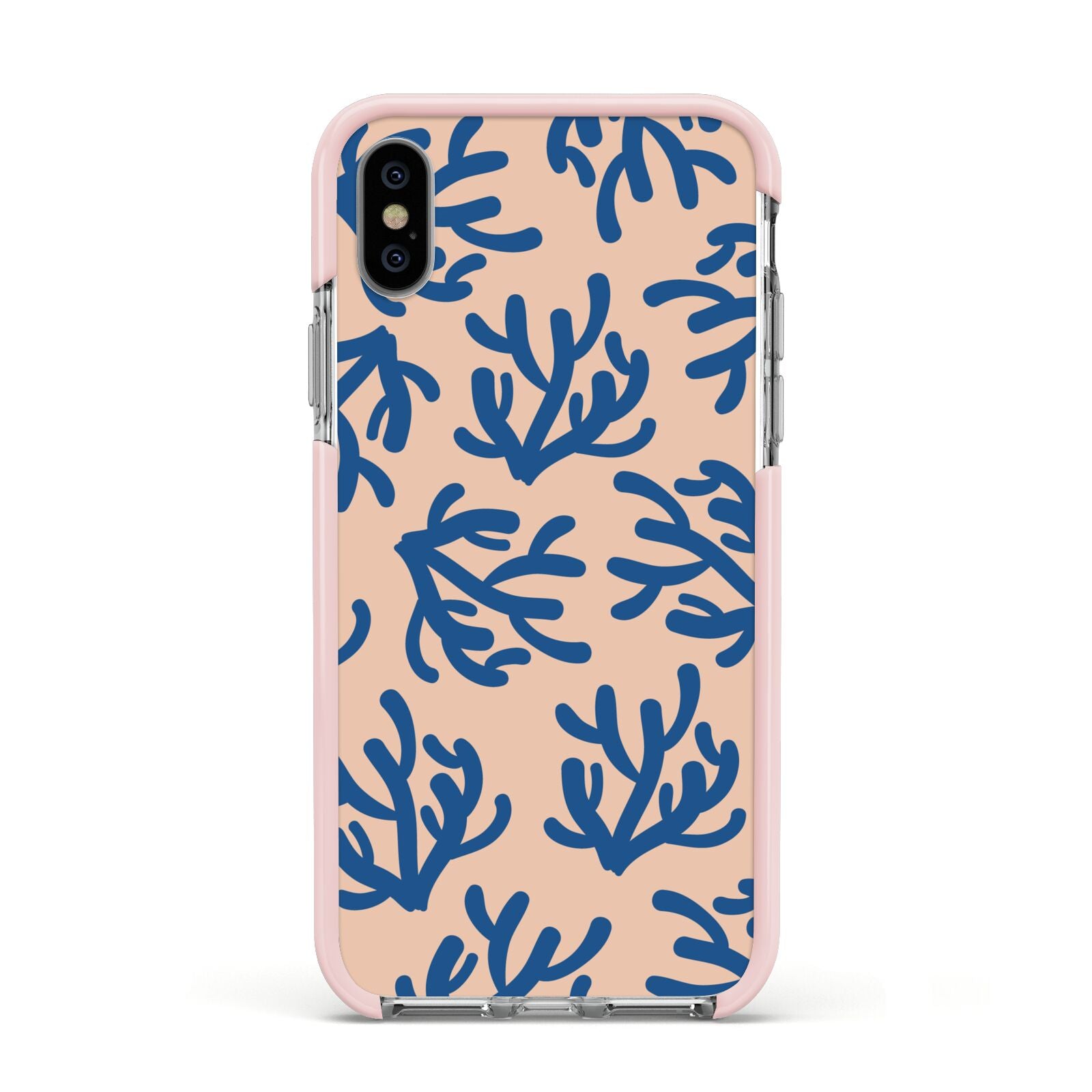 Blue Coral Apple iPhone Xs Impact Case Pink Edge on Silver Phone