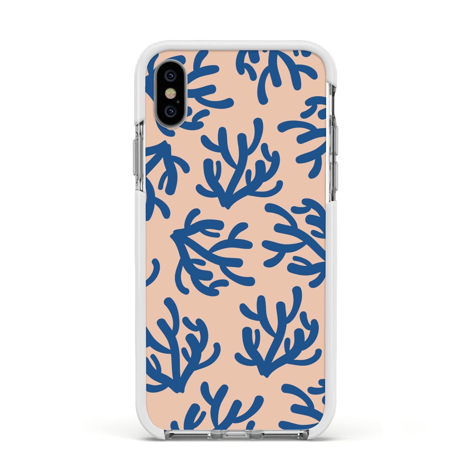 Blue Coral Apple iPhone Xs Impact Case White Edge on Silver Phone