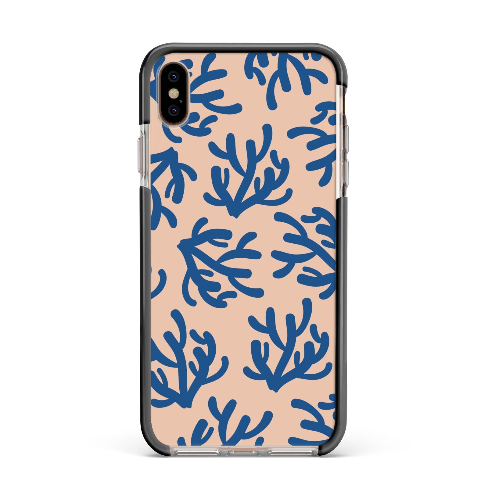 Blue Coral Apple iPhone Xs Max Impact Case Black Edge on Gold Phone
