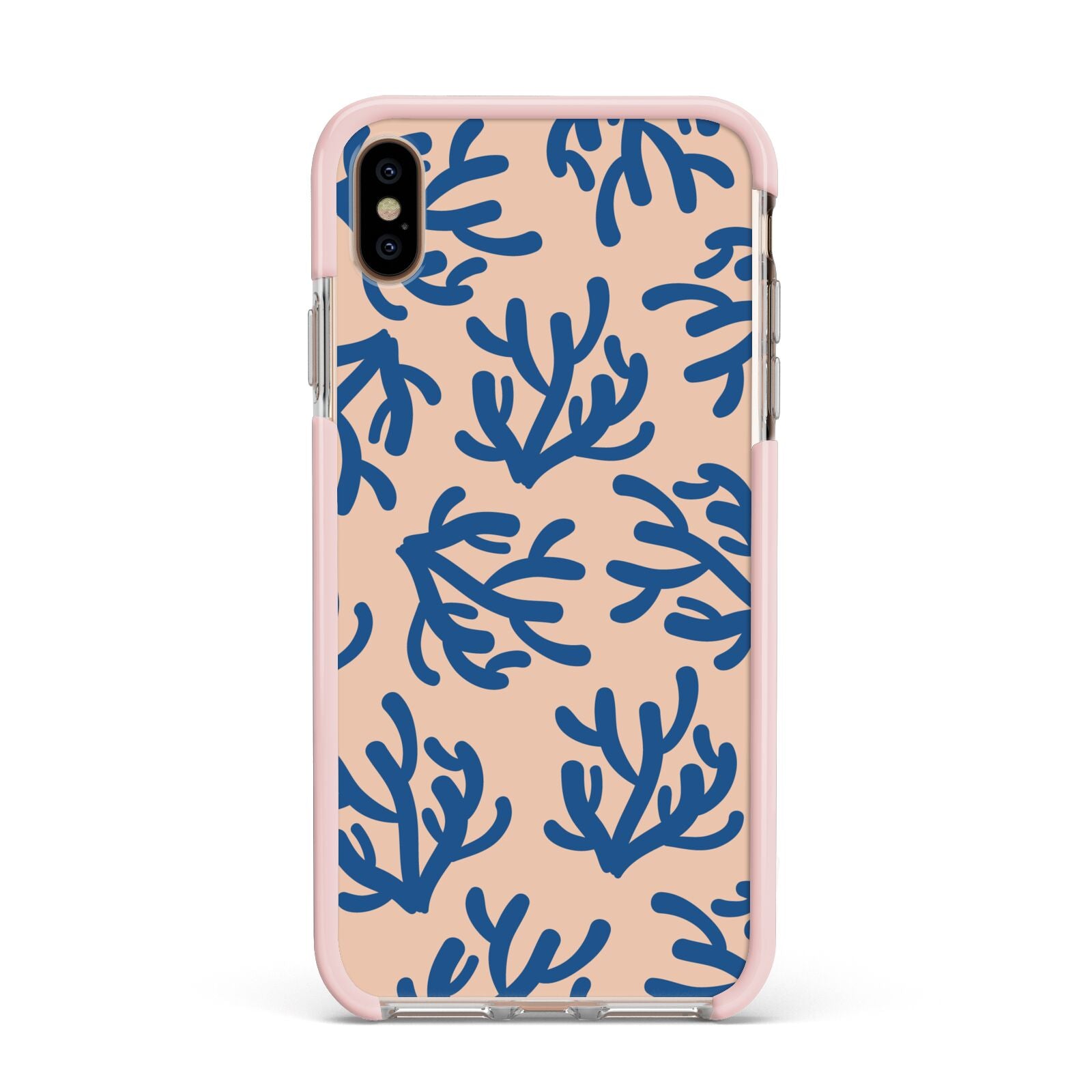 Blue Coral Apple iPhone Xs Max Impact Case Pink Edge on Gold Phone