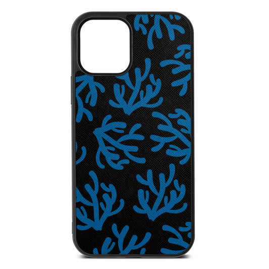 Blue Coral Black Saffiano Leather iPhone 12 Case