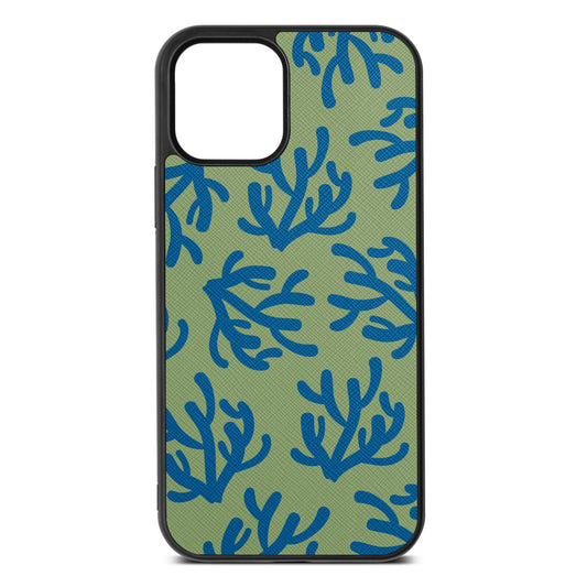 Blue Coral Lime Saffiano Leather iPhone 12 Case