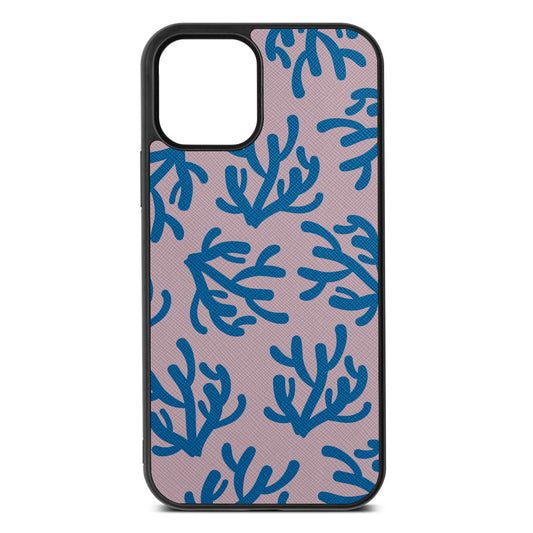 Blue Coral Lotus Saffiano Leather iPhone 12 Case