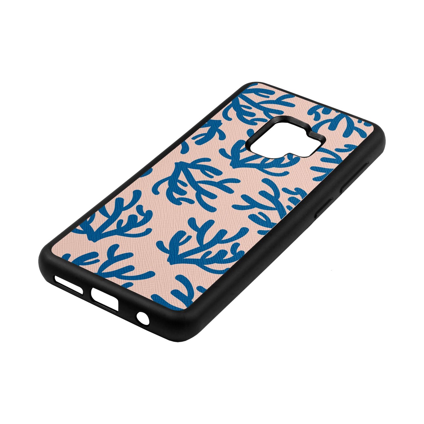 Blue Coral Nude Saffiano Leather Samsung S9 Case Side Angle