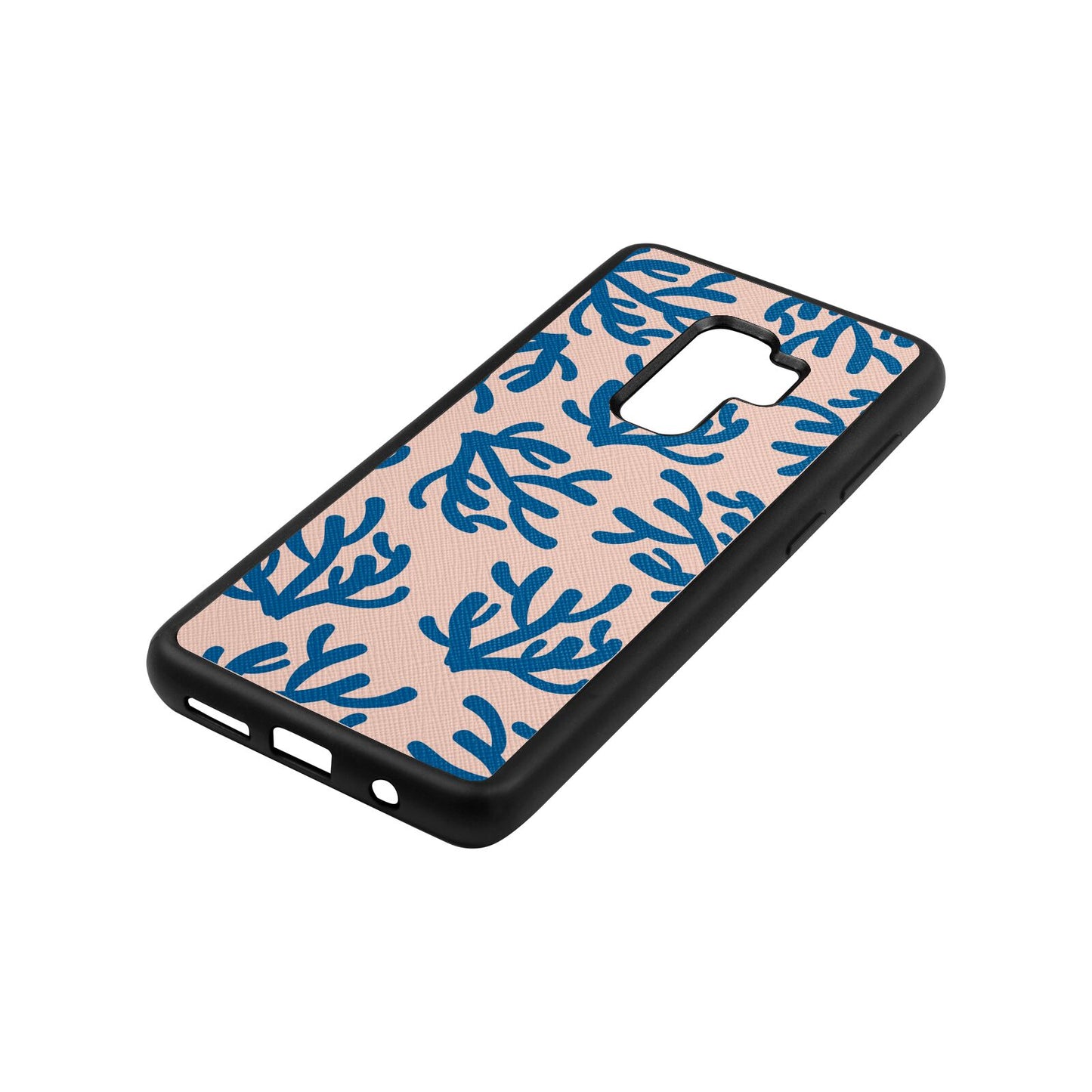 Blue Coral Nude Saffiano Leather Samsung S9 Plus Case Side Angle