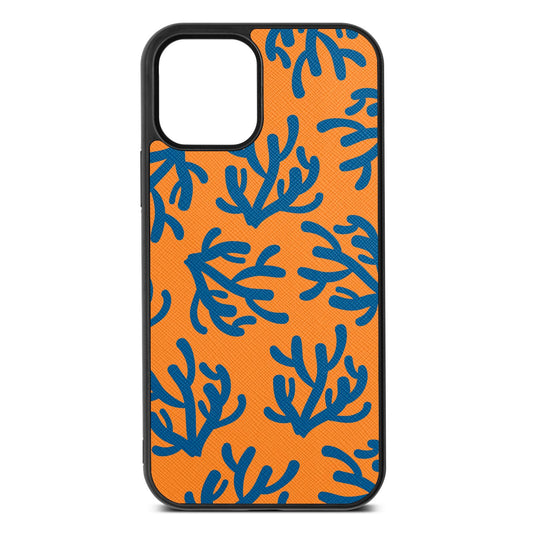 Blue Coral Saffron Saffiano Leather iPhone 12 Case
