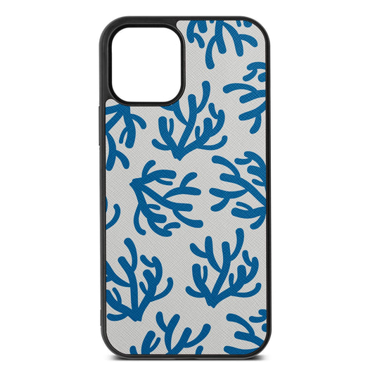 Blue Coral Silver Saffiano Leather iPhone 12 Case