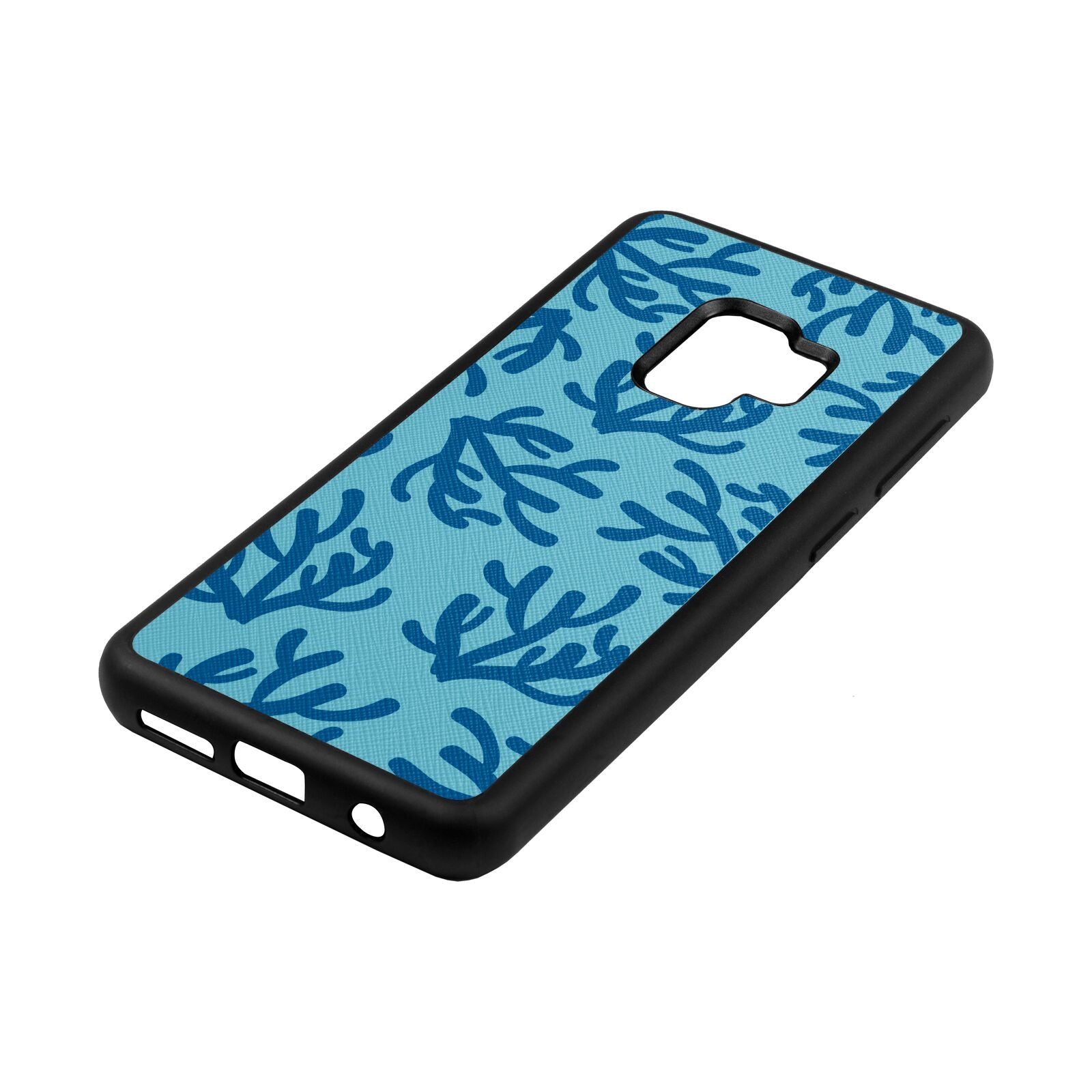 Blue Coral Sky Saffiano Leather Samsung S9 Case Side Angle