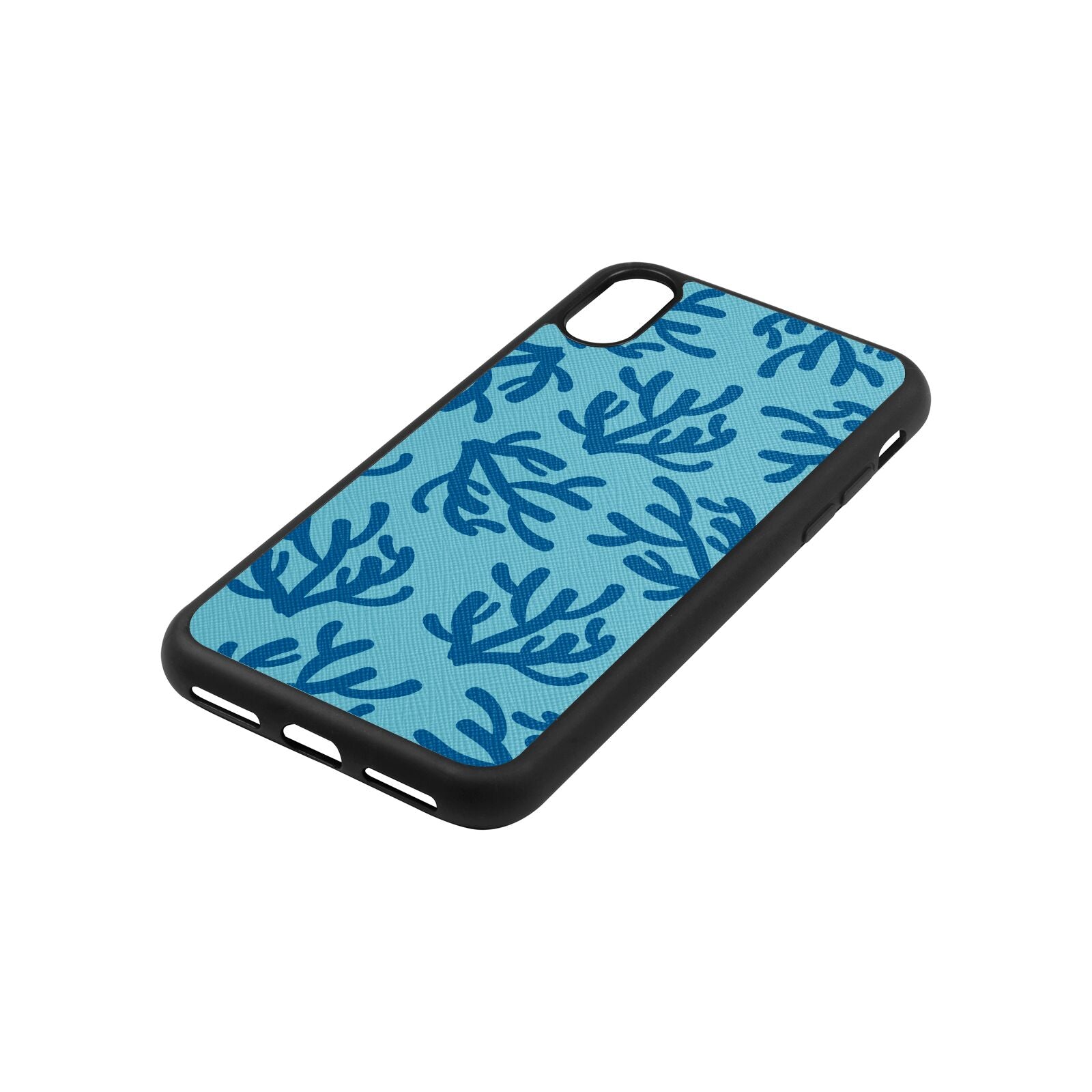 Blue Coral Sky Saffiano Leather iPhone Xs Case Side Angle