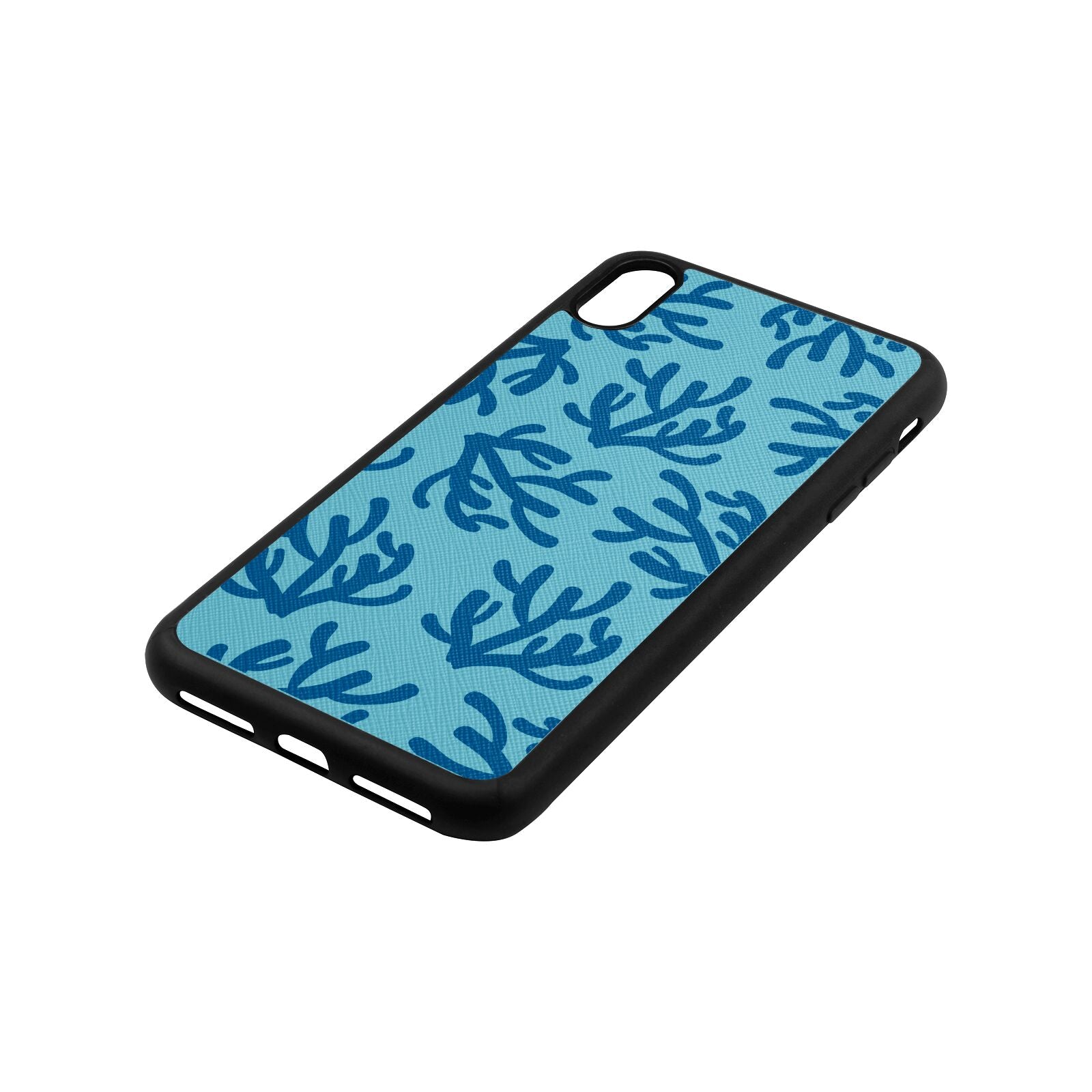 Blue Coral Sky Saffiano Leather iPhone Xs Max Case Side Angle