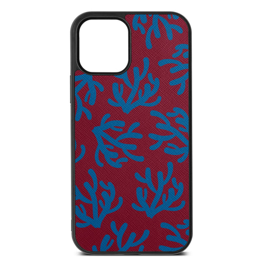 Blue Coral Wine Red Saffiano Leather iPhone 12 Case