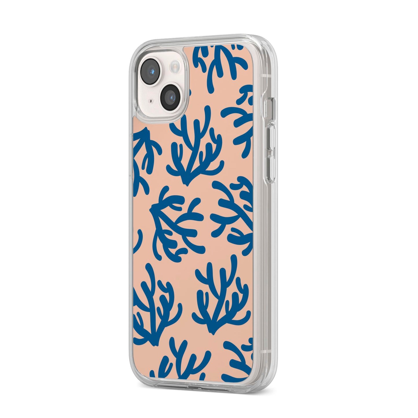 Blue Coral iPhone 14 Plus Clear Tough Case Starlight Angled Image