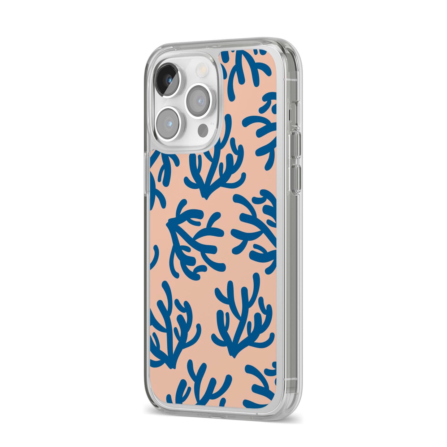 Blue Coral iPhone 14 Pro Max Clear Tough Case Silver Angled Image