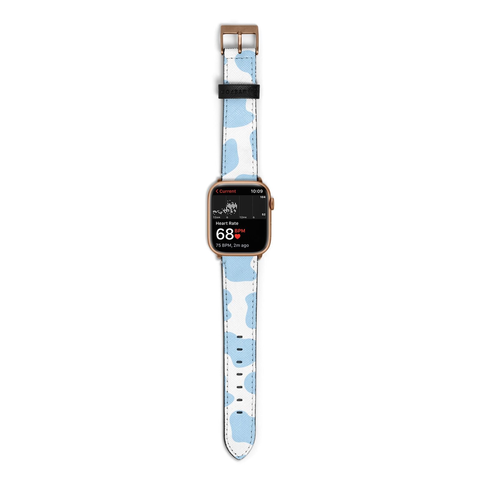 Blue Cow Print Apple Watch Strap Size 38mm with Gold Hardware