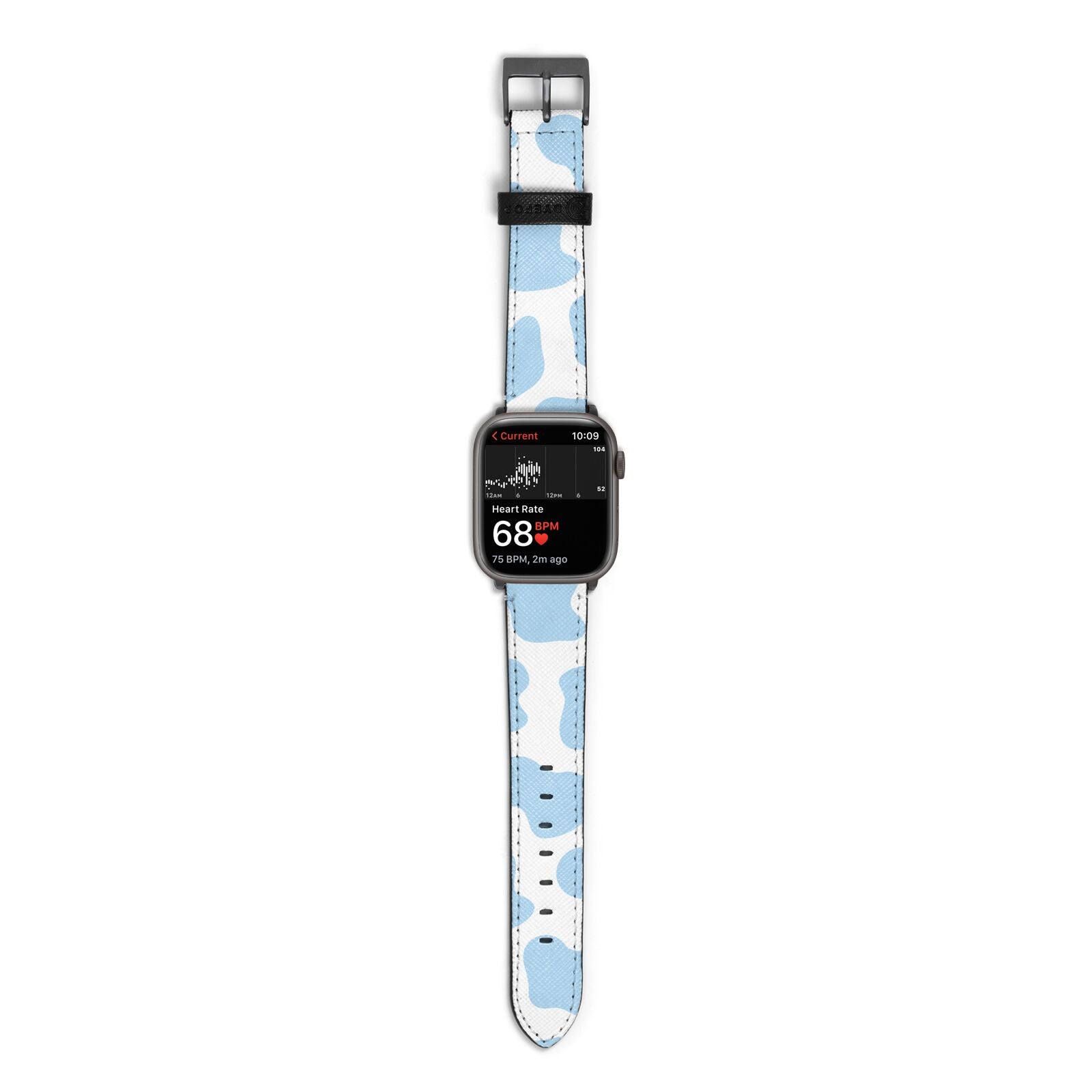 Blue Cow Print Apple Watch Strap Size 38mm with Space Grey Hardware