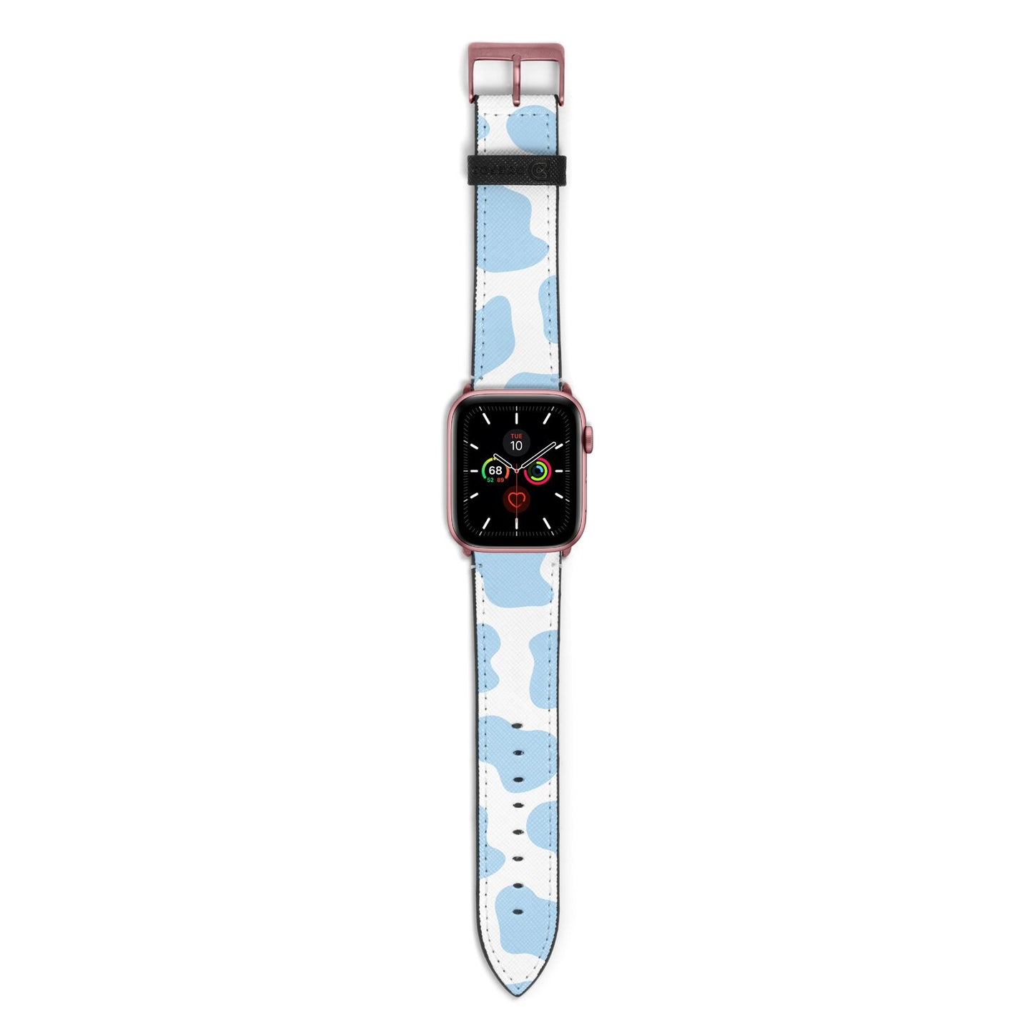 Blue Cow Print Apple Watch Strap with Rose Gold Hardware